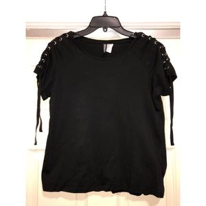 H&M - Black Shoulder Tie Short Sleeved Shirt